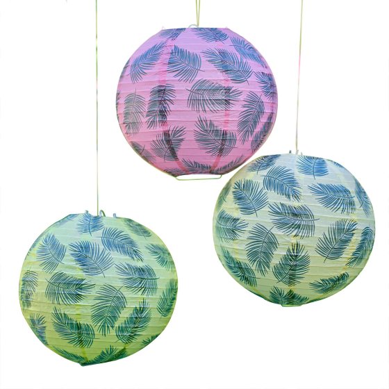 CHINESE PAPER LANTERNS - TROPICAL PALM LEAF PACK OF 3