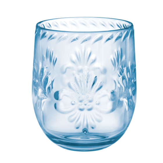 FLORAL STEMLESS WINE GLASS - BLUE