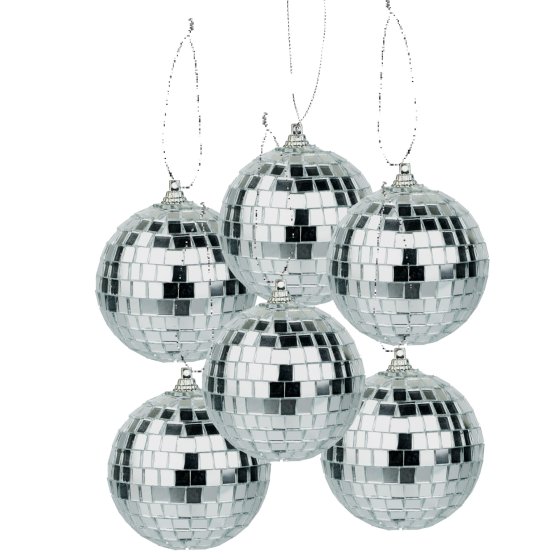 DISCO/MIRROR BALLS SILVER - 5CM PACK OF 6 - EXTRA SMALL