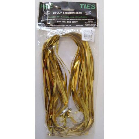RIBBONS PRE-CUT METALLIC GOLD PK 25 WITH CLIPS