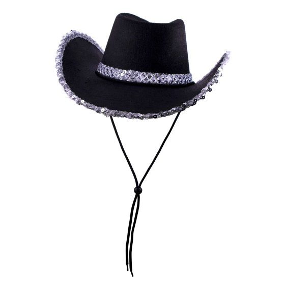 COWBOY HAT - BLACK WITH SILVER SEQUINS