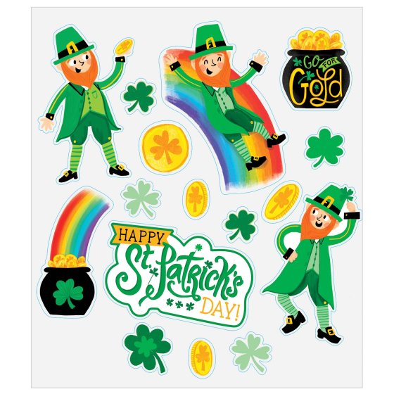 ST PATRICK'S DAY VINYL WINDOW DECORATIONS - PACK OF 16
