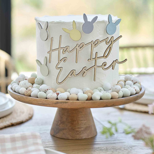 HAPPY EASTER WOODEN CAKE TOPPER DECORATIONS
