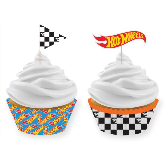 HOT WHEELS CUP CAKE CASES & PICK SET - PACK OF 24