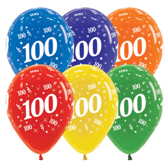 BALLOONS LATEX - 100TH BIRTHDAY JEWEL ASSORTMENT PACK OF 25