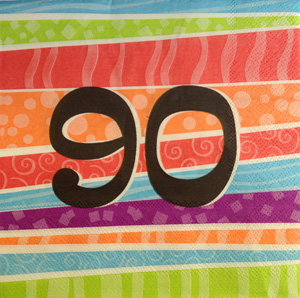 90TH BIRTHDAY NAPKINS COLOURFUL STRIPES - PACK 25