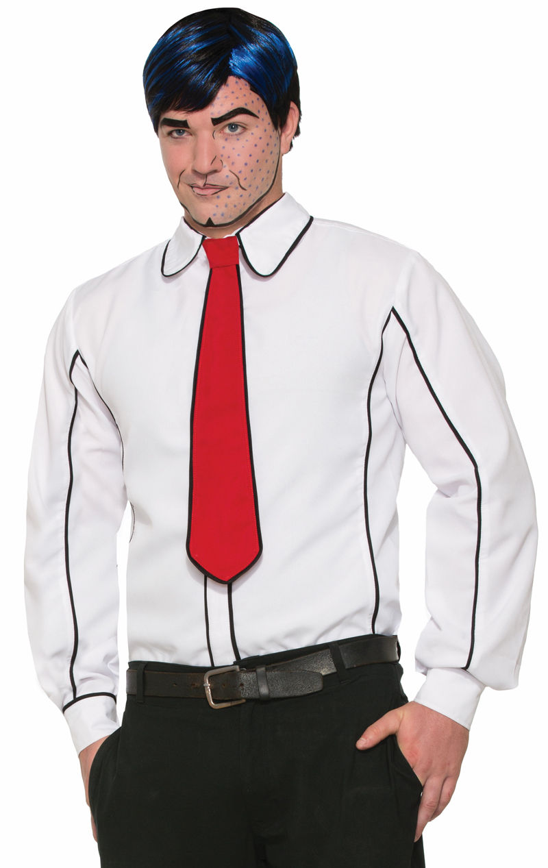 TRUMP POP ART COSPLAY BLACK LINED WHITE SHIRT WITH RED TIE