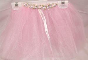 PINK TUILE SKIRT WITH SATIN ROSE BUDS