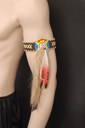 INDIAN BEADED LEATHER ARMBAND - RED