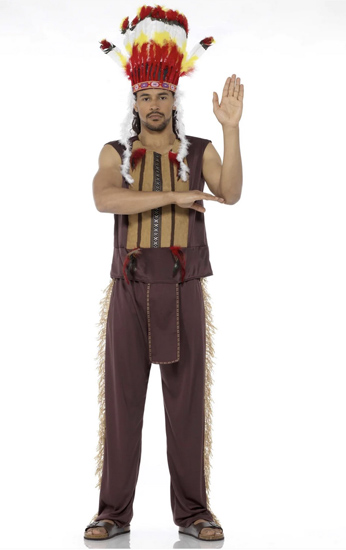 INDIAN WARRIOR CHIEF COSTUME WITH HEADDRESS