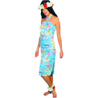 Hawaiian Fancy Dress Sarong Blue With Ties - Medium - Party Supplies ...