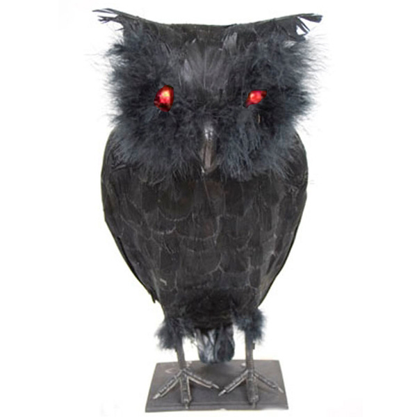 OWL WITH BLACK FEATHERS & LIGHT UP EYES