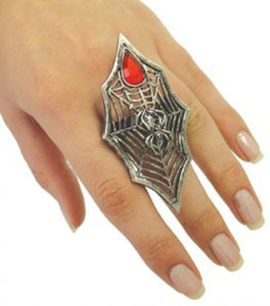 HALLOWEEN SPIDER WEB & SPIDER RING WITH RED JEWEL