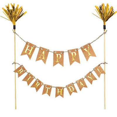 CAKE TOPPER - HAPPY BIRTHDAY GOLD BANNER KIT