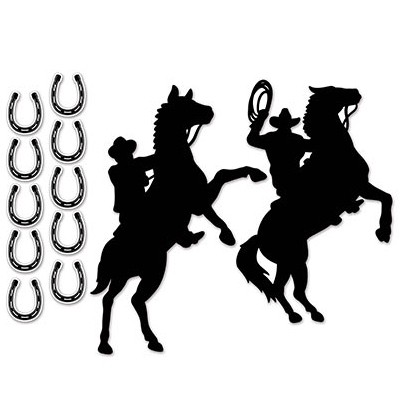 WESTERN COWBOY & HORSES SILHOUETTE CUT OUTS - PACK OF 12