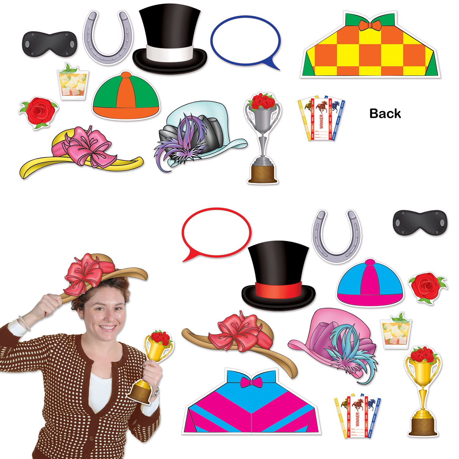 SELFIE PHOTO BOOTH PROPS - HORSE RACING PACK OF 12