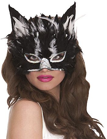 MASK - BLACK CAT FEATHER WITH SILVER SEQUINS