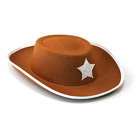 COWBOY HAT FELTEX - BROWN WITH SHERIFF BADGE