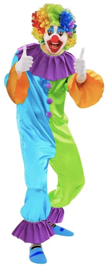 CIRCUS CLOWN JUMPSUIT & WIG FANCY DRESS COSTUME - EXTRA LARGE