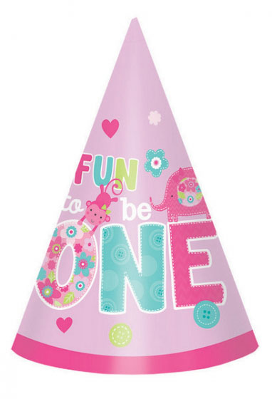 ONE WILD GIRL DESIGN 1ST BIRTHDAY PARTY HATS - PACK OF 8