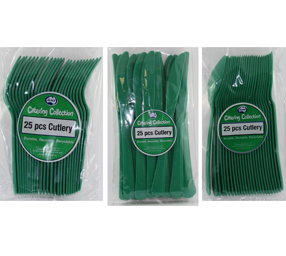 CHRISTMAS GREEN CUTLERY HIGH QUALITY - PACK 75