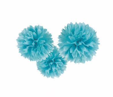 POM POM FLUFFY TISSUE DECORATION - LIGHT BLUE IN A PACK OF 3