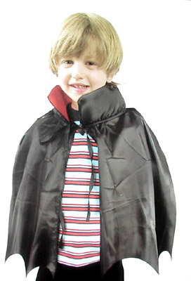 CHILD\'S BLACK CLOTH CAPE WITH RED COLLAR