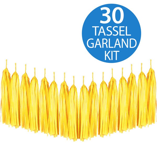 TISSUE PAPER TASSEL GARLAND - YELLOW 2M LONG