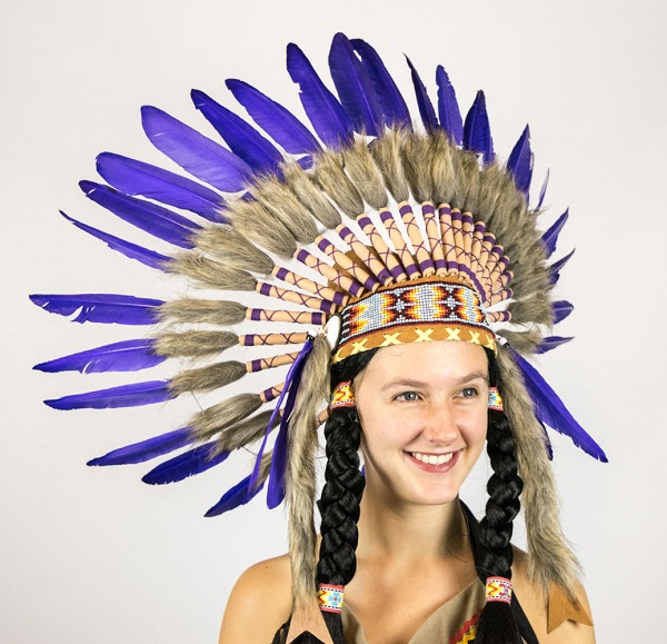 INDIAN CHIEF HEADDRESS WITH PURPLE FEATHERS
