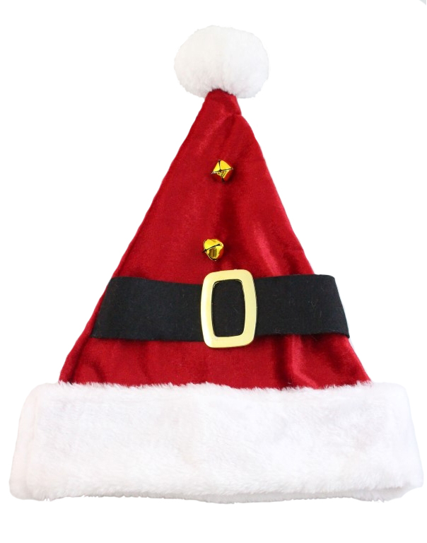 CHRISTMAS SANTA HAT WITH BUCKLE & BELLS - BULK PACK OF 12