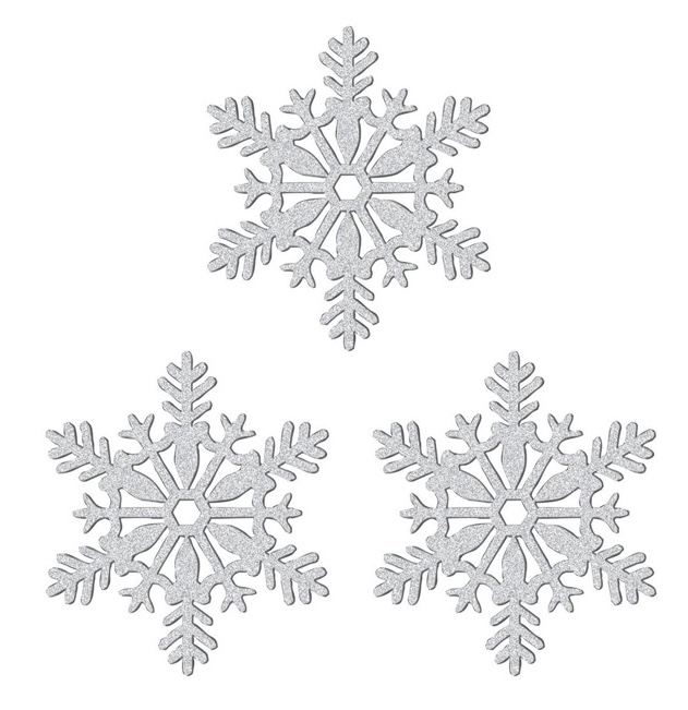 SNOWFLAKE GLITTERED SILVER - 16CM PACK OF 3