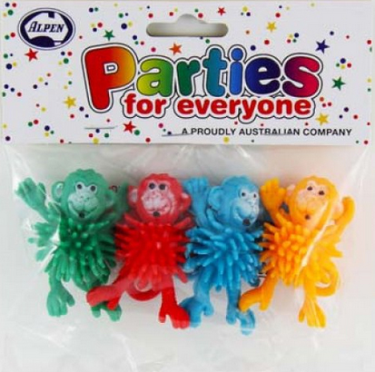 PARTY FAVOURS - SPIKEY MONKEYS - PACK OF 4