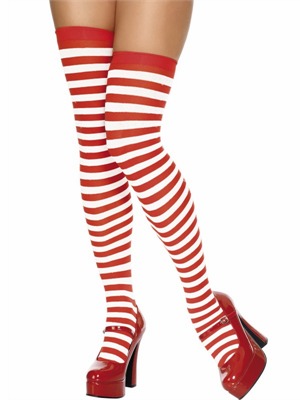 STOCKINGS - THIGH HIGH RED AND WHITE STRIPE