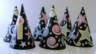 PARTY HATS - BLACK CONE WITH GLITTER - PK 6