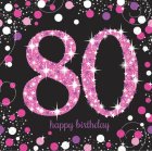80TH BIRTHDAY NAPKINS PINK SPARKLING CELEBRATION - PACK OF 16