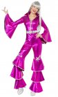 1970'S ABBA DANCING QUEEN JUMPSUIT HOT PINK - LARGE