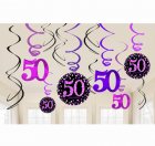 50TH BIRTHDAY HANGING SWIRLS - SPARKLING PINK PACK 12