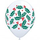 BALLOONS LATEX - HOLLY & BERRIES DESIGN PACK OF 25