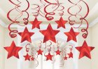 STAR HANGING SWIRL DECORATION APPLE RED PACK OF 30
