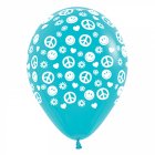 BALLOONS LATEX - HIPPIE PEACE SIGN FASHION BLUE PACK OF 25