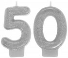 50TH BIRTHDAY CANDLE - SILVER GLITTERED