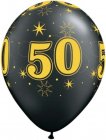 BALLOONS LATEX - 50TH BIRTHDAY BLACK WITH GOLD SPARKLE - PACK 25