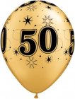 BALLOONS LATEX - 50TH BIRTHDAY GOLD WITH BLACK SPARKLE - PACK 25