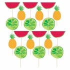 DELUXE HOT STAMPED TROPICAL FRUIT FOOD PICKS - PACK 12