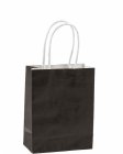NATURAL KRAFT PARTY LOOT BAGS BLACK WITH HANDLE - PACK OF 12