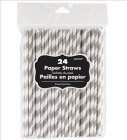 STRAWS - PAPER SILVER STRIPE PACK OF 24