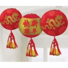 CHINESE PAPER LANTERN WITH TASSELS DELUXE SET OF 3