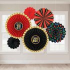 CASINO 'ROLL THE DICE' HANGING PAPER FANS PACK OF 6