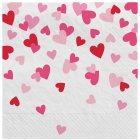 VALENTINES DAY RED HEART DESIGN COCKTAIL NAPKINS - PACK 16