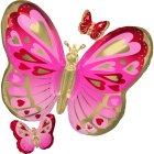 FOIL SUPER SHAPE BALLOON - RED, PINK & GOLD BUTTERFLY